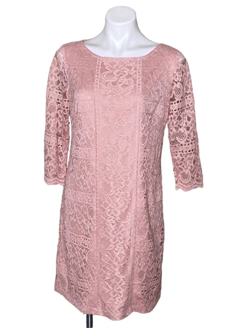 Jessica Howard Women's Blush Pink Lace Sheath Dress With 3/4 Sleeves Size 10